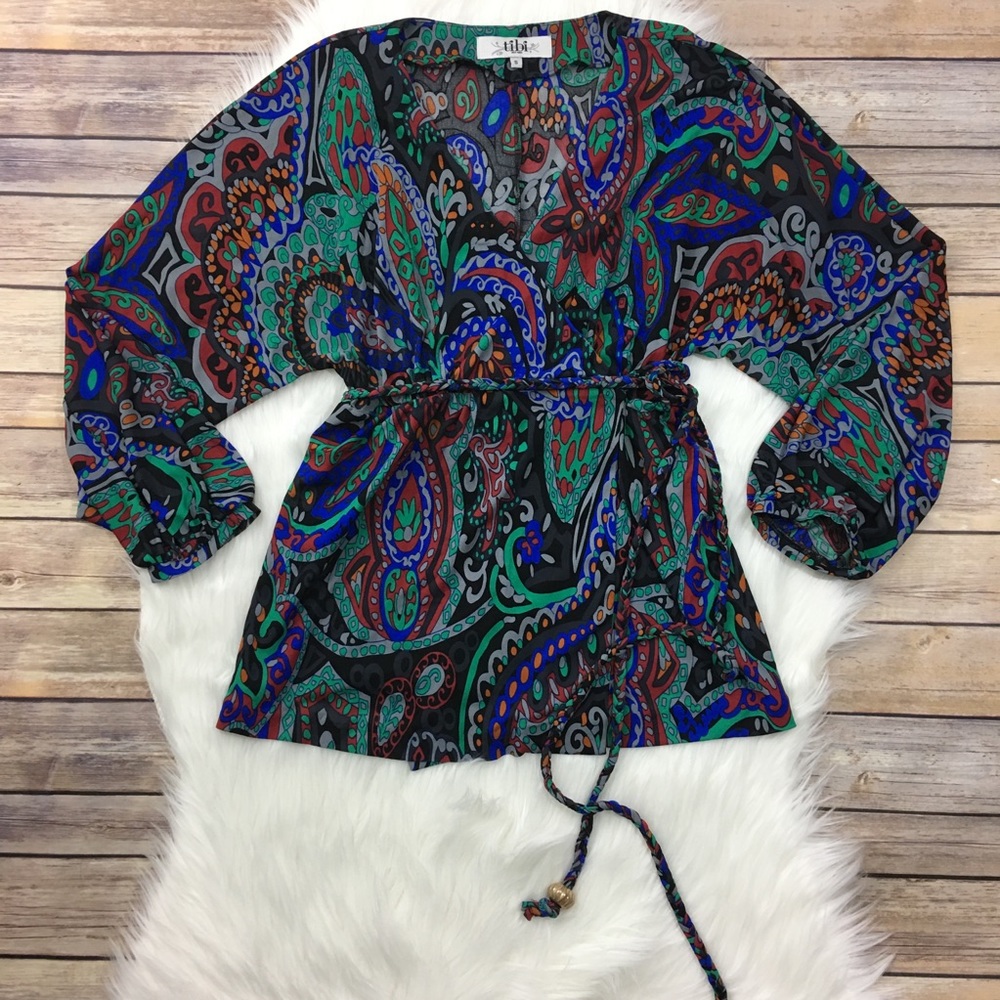 tibi multicolor/print silk wrap top